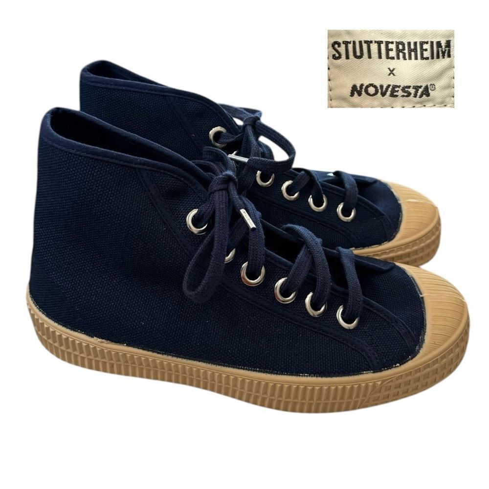 STUTTERHEIM x NOVESTA Collab Women's Rain Star Dribble Navy Canvas Sneakers 37 6